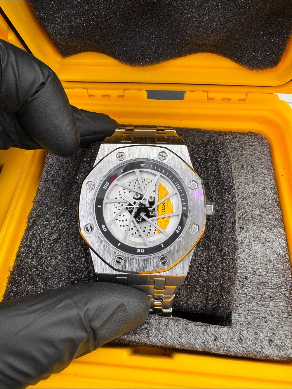 Invicta Stainless Steel Men's Watch with Yellow Accent